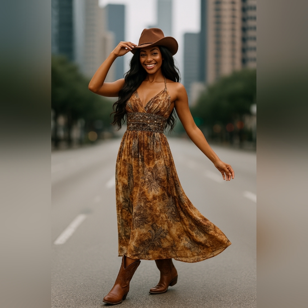 Elegant Brown Floral Dress